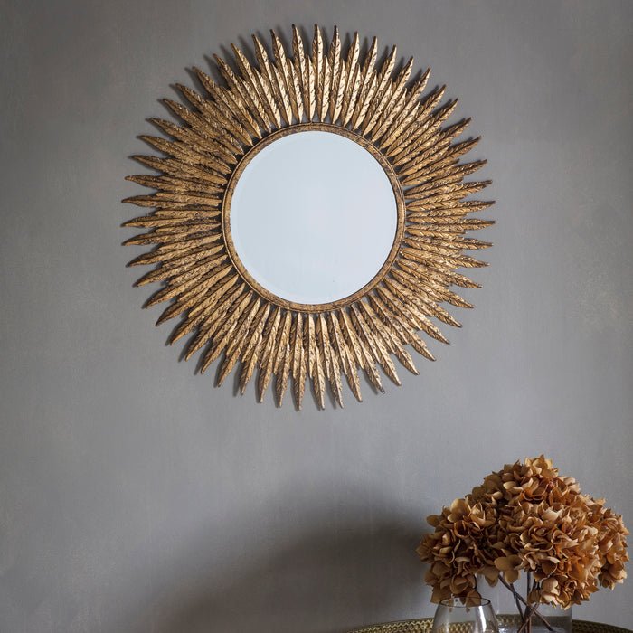 Nelson Lighting NL1409729 Aged Gold Feathered Frame Round Mirror