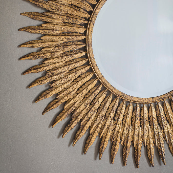 Nelson Lighting NL1409729 Aged Gold Feathered Frame Round Mirror