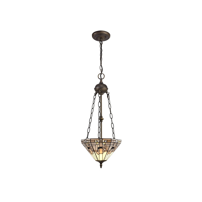 Nelson Lighting NLK00199 Azure 2 Light Up Lighter Pendant With 30cm Tiffany Shade White/Grey/Black/Clear Crystal/Aged Antique Brass