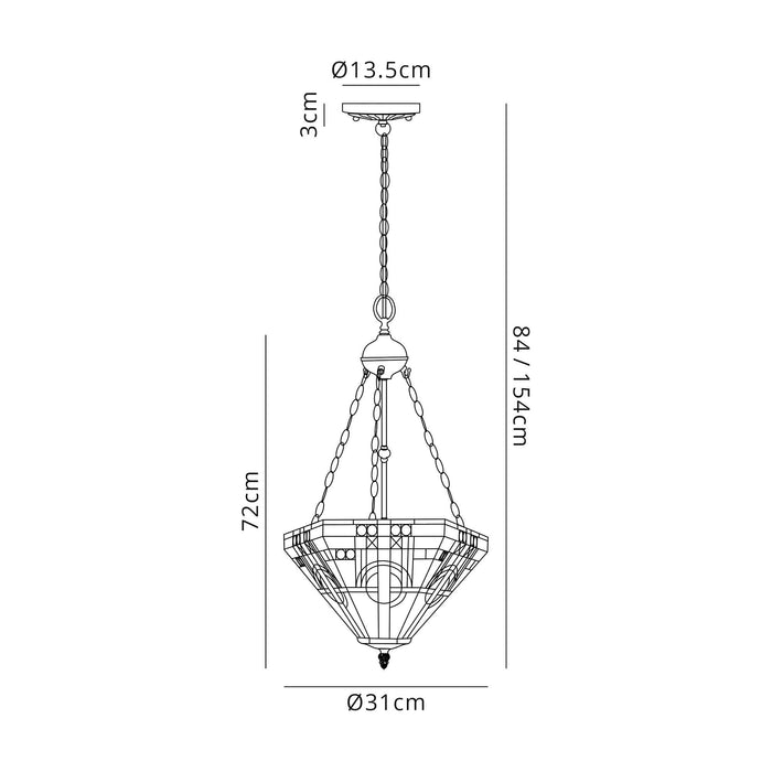 Nelson Lighting NLK00199 Azure 2 Light Up Lighter Pendant With 30cm Tiffany Shade White/Grey/Black/Clear Crystal/Aged Antique Brass