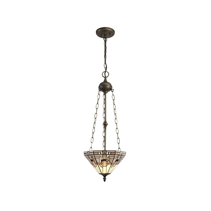 Nelson Lighting NLK00209 Azure 3 Light Up Lighter Pendant With 30cm Tiffany Shade White/Grey/Black/Clear Crystal/Aged Antique Brass