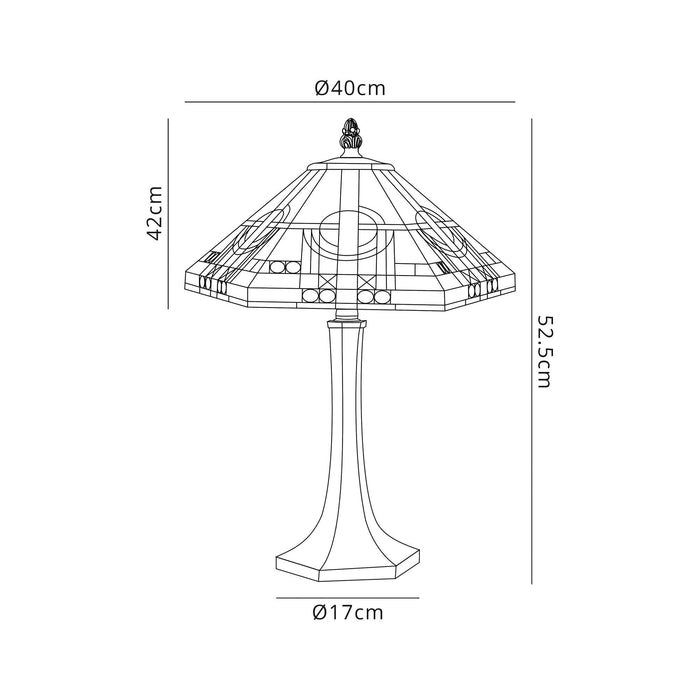 Nelson Lighting NLK00239 Azure 2 Light Octagonal Table Lamp With 40cm Tiffany Shade White/Grey/Black/Clear Crystal/Aged Antique Brass