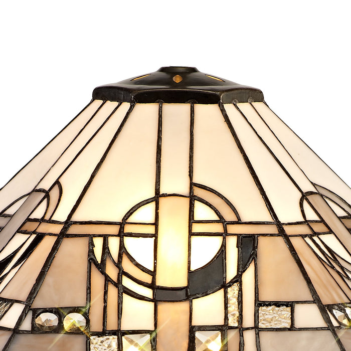 Nelson Lighting NLK00239 Azure 2 Light Octagonal Table Lamp With 40cm Tiffany Shade White/Grey/Black/Clear Crystal/Aged Antique Brass