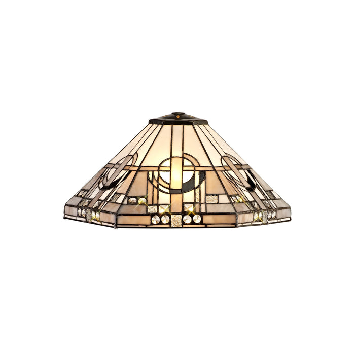 Nelson Lighting NLK00239 Azure 2 Light Octagonal Table Lamp With 40cm Tiffany Shade White/Grey/Black/Clear Crystal/Aged Antique Brass