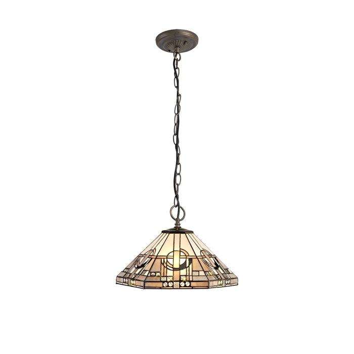 Nelson Lighting NLK00269 Azure 3 Light Down Lighter Pendant With 40cm Tiffany Shade White/Grey/Black/Clear Crystal/Aged Antique Brass