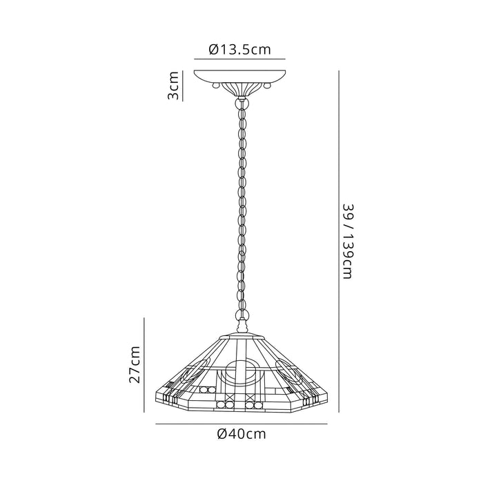 Nelson Lighting NLK00269 Azure 3 Light Down Lighter Pendant With 40cm Tiffany Shade White/Grey/Black/Clear Crystal/Aged Antique Brass