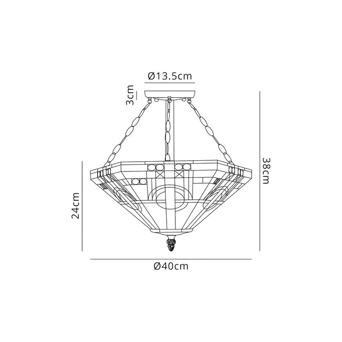 Nelson Lighting NLK00279 Azure 3 Light Semi Ceiling With Tiffany Shade 40cm Shade White/Grey/Black/Clear Crystal/Aged Antique Brass