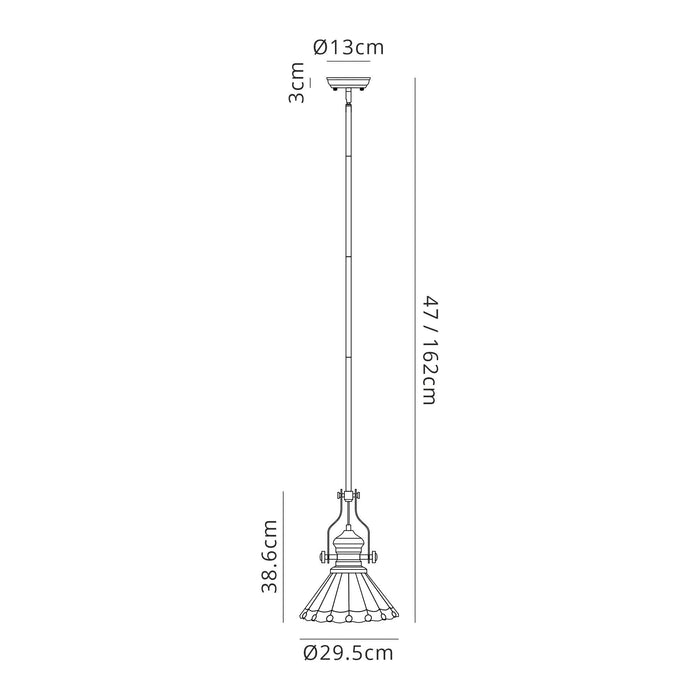 Nelson Lighting NLK04519 Louis/Umbrian 1 Light Telescopic Pendant With 30cm Tiffany Shade Antique Brass/Amber/Chrome/Crystal