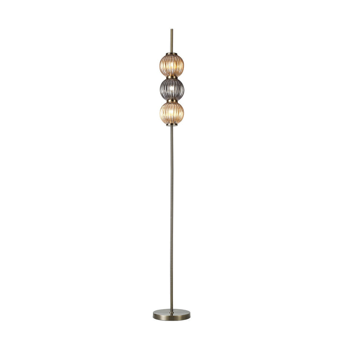 Nelson Lighting NL82199 Farro 3 Light Floor Lamp Antique Brass/Smoked & Amber Glass