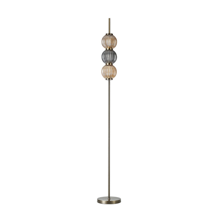 Nelson Lighting NL82199 Farro 3 Light Floor Lamp Antique Brass/Smoked & Amber Glass