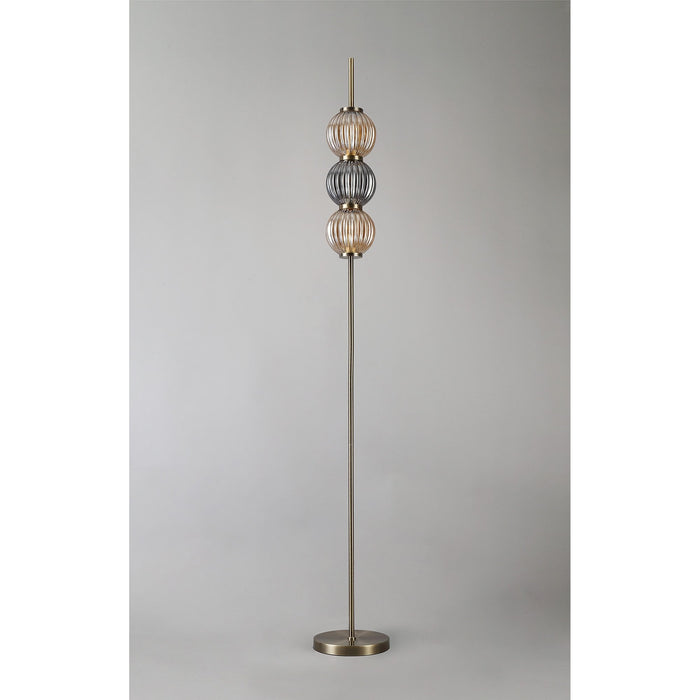 Nelson Lighting NL82199 Farro 3 Light Floor Lamp Antique Brass/Smoked & Amber Glass