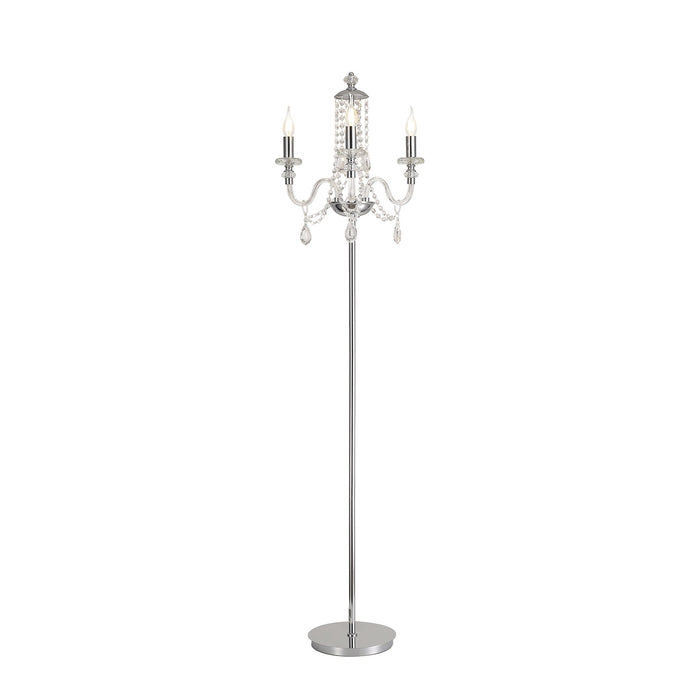 Nelson Lighting NL82599 Glastonbury Floor Lamp 3 Light Polished Chrome/Clear Glass/Crystal