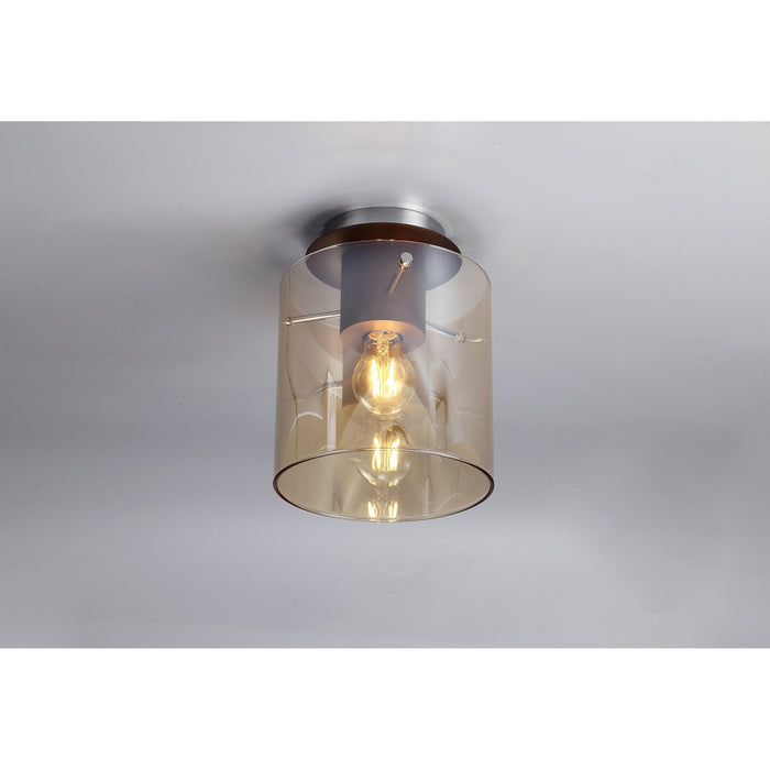 Nelson Lighting NL82649 Blade Round Ceiling Flush Mocha/Amber Glass