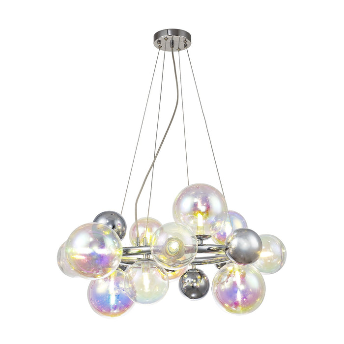 Nelson Lighting NL83139 Regent 12 Light Circular Pendant Polished Chrome Iridescent Glass