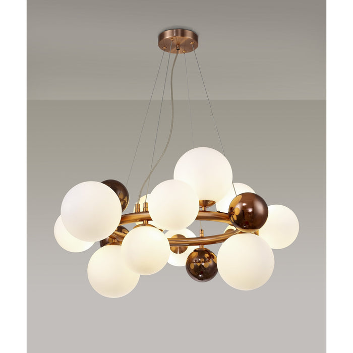 Nelson Lighting NL83159 Regent 12 Light Circular Pendant Copper Opal/Copper Glass