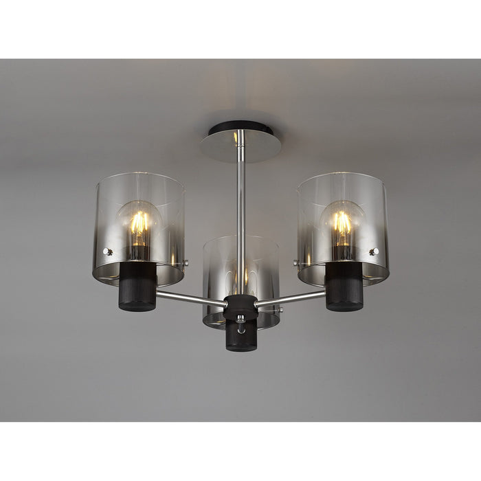 Nelson Lighting NL84019 Blade Semi Ceiling 3 Light Black/Smoke Fade Glass