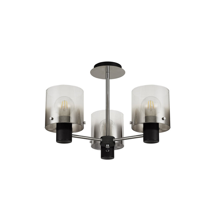 Nelson Lighting NL84019 Blade Semi Ceiling 3 Light Black/Smoke Fade Glass