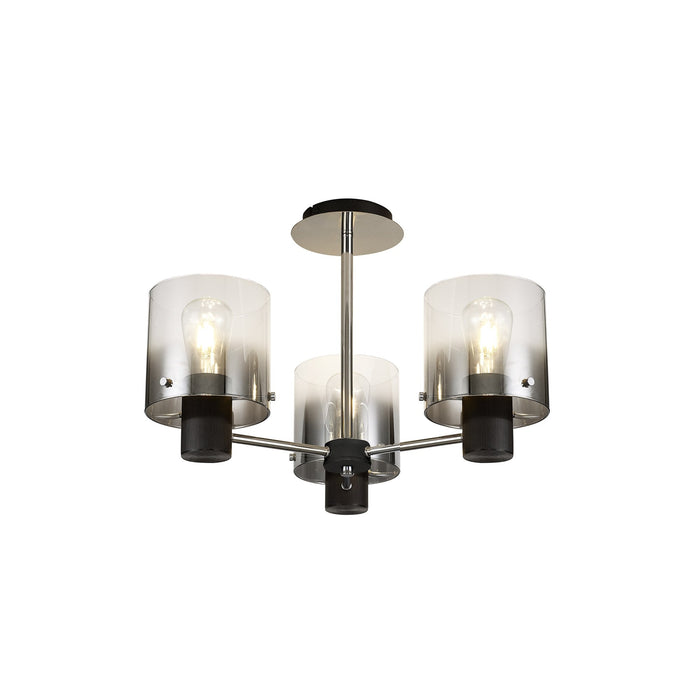 Nelson Lighting NL84019 Blade Semi Ceiling 3 Light Black/Smoke Fade Glass