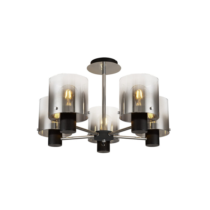 Nelson Lighting NL84029 Blade Semi Ceiling 5 Light Black/Smoke Fade Glass