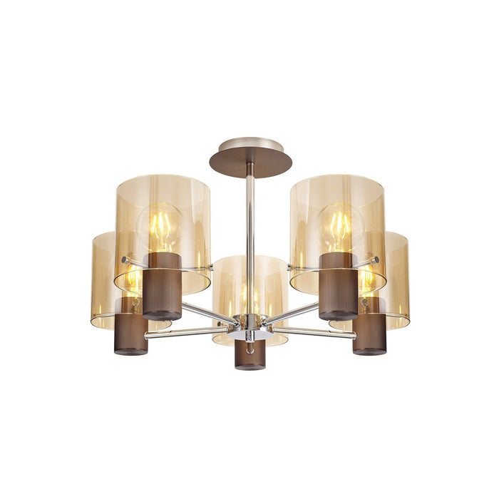 Nelson Lighting NL84049 Blade Semi Ceiling 5 Light Mocha/Amber Glass