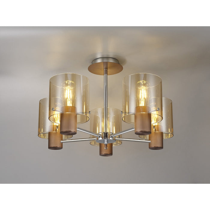 Nelson Lighting NL84049 Blade Semi Ceiling 5 Light Mocha/Amber Glass