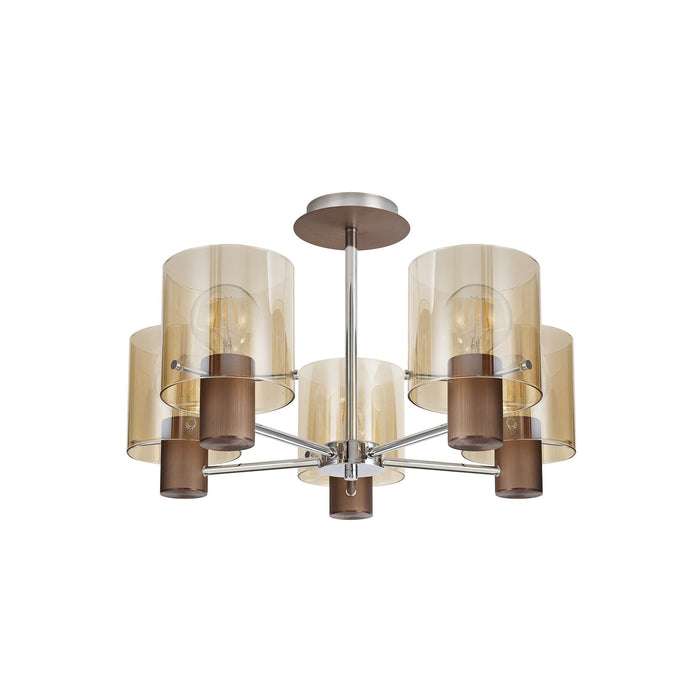 Nelson Lighting NL84049 Blade Semi Ceiling 5 Light Mocha/Amber Glass