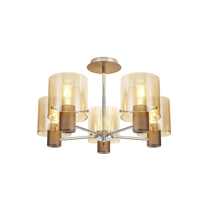 Nelson Lighting NL84049 Blade Semi Ceiling 5 Light Mocha/Amber Glass