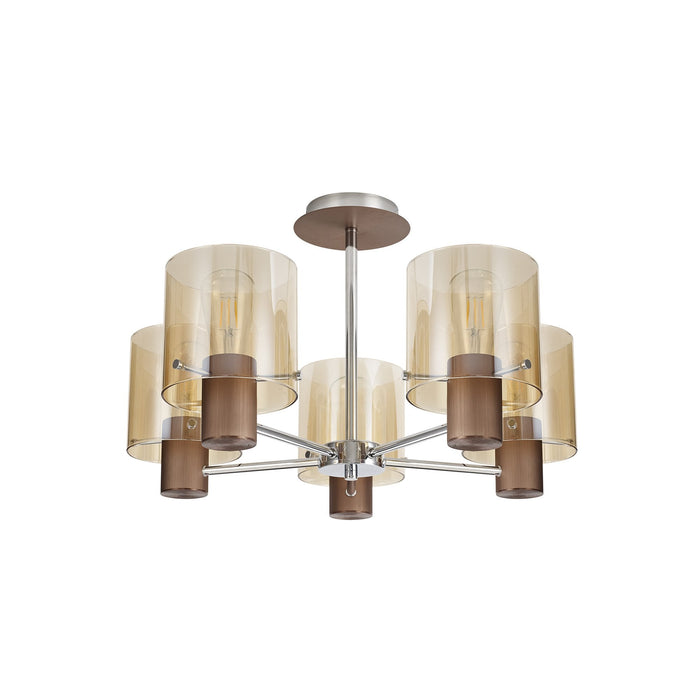 Nelson Lighting NL84049 Blade Semi Ceiling 5 Light Mocha/Amber Glass