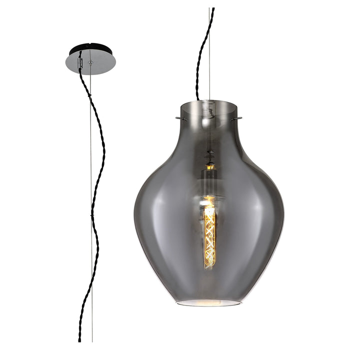 Nelson Lighting NL84169 Zen Pendant 38cm Round Chrome & Smoke