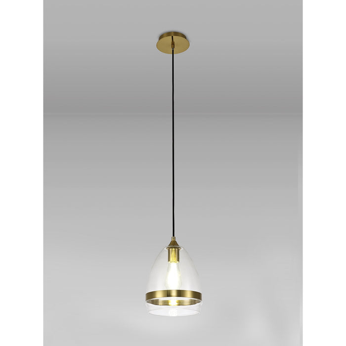 Nelson Lighting NL84219 Kane Pendant 20cm Cone Ancient Brass & Clear