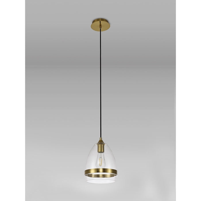 Nelson Lighting NL84219 Kane Pendant 20cm Cone Ancient Brass & Clear