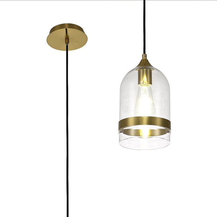 Nelson Lighting NL84229 Kane Pendant 15cm Dome Ancient Brass & Clear