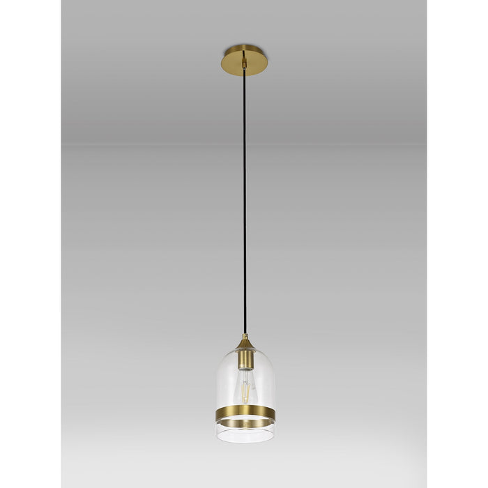 Nelson Lighting NL84229 Kane Pendant 15cm Dome Ancient Brass & Clear