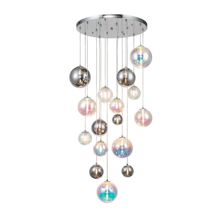 Nelson Lighting NL84289 Regent Pendant 16 Light Polished Chrome/Iridescent Glass