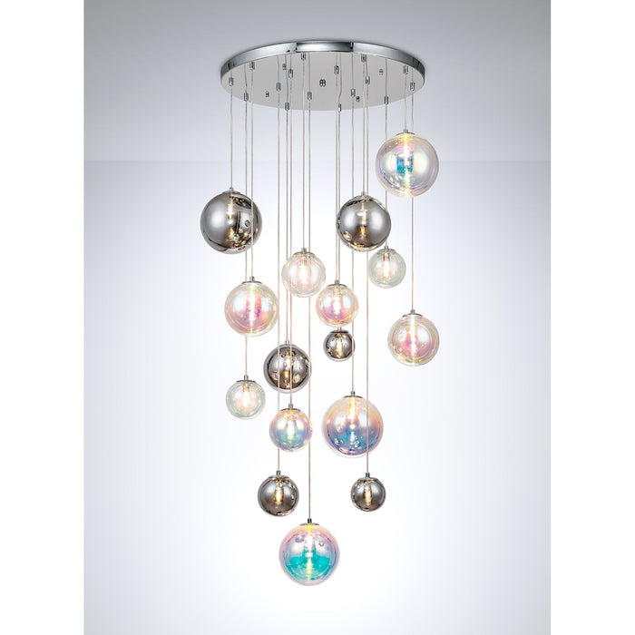 Nelson Lighting NL84289 Regent Pendant 16 Light Polished Chrome/Iridescent Glass