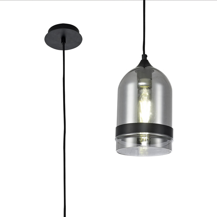 Nelson Lighting NL84869 Kane Pendant 15cm Dome Matt Black & Smoke