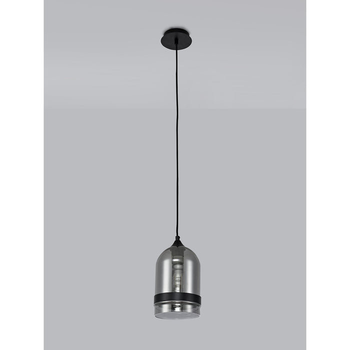 Nelson Lighting NL84869 Kane Pendant 15cm Dome Matt Black & Smoke