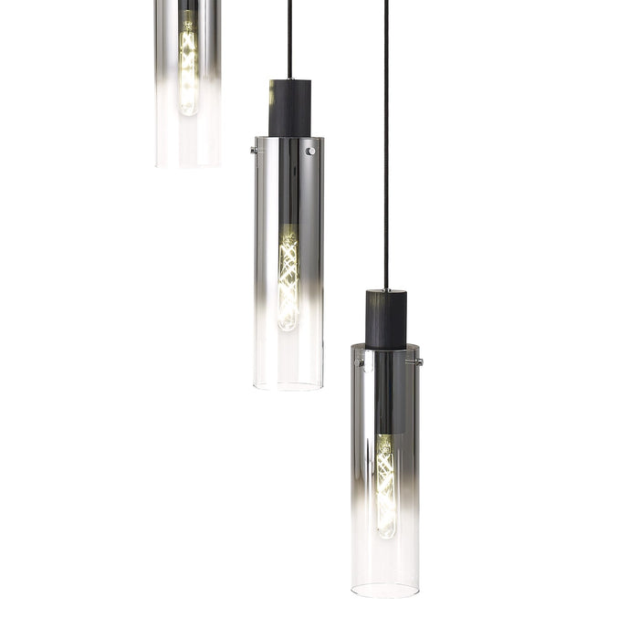 Nelson Lighting NL84909 Blade Slim Round Pendant 5 Light Adjustable Black/Smoke Fade Glass