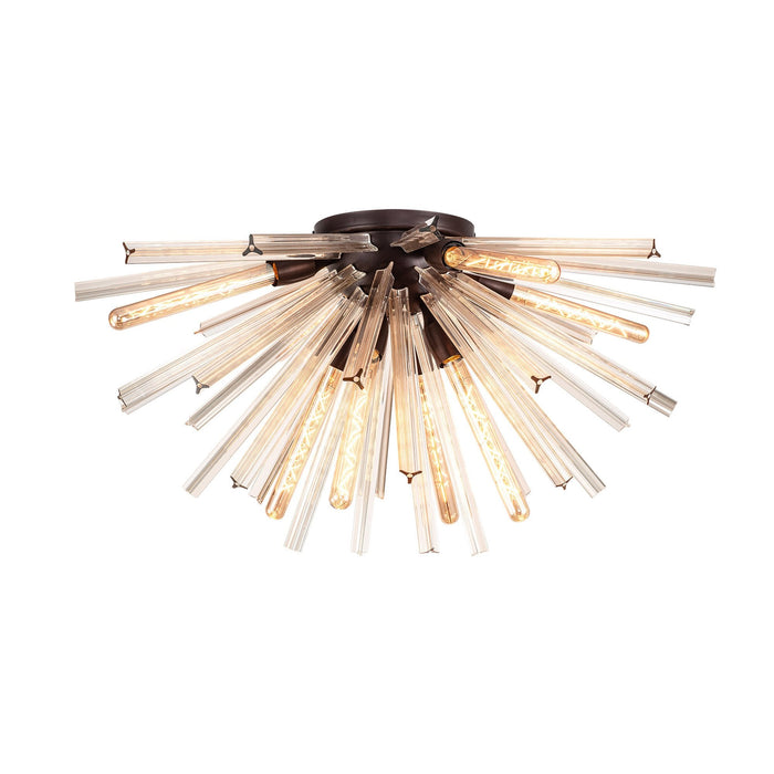 Nelson Lighting NL85089 Clover 8 Light Semi Flush Brown Oxide / Champagne Gold Glass