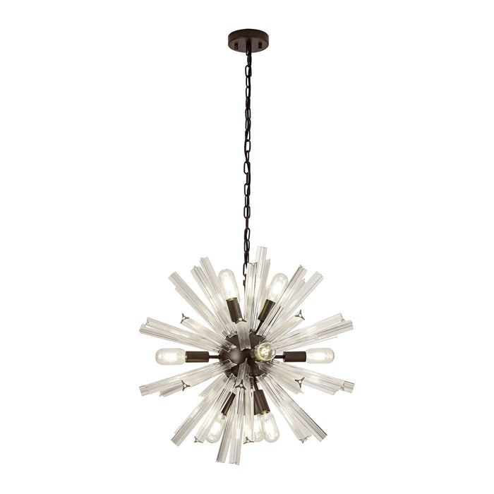 Nelson Lighting NL85129 Clover 10 Light Round Pendant Brown Oxide / Clear Glass