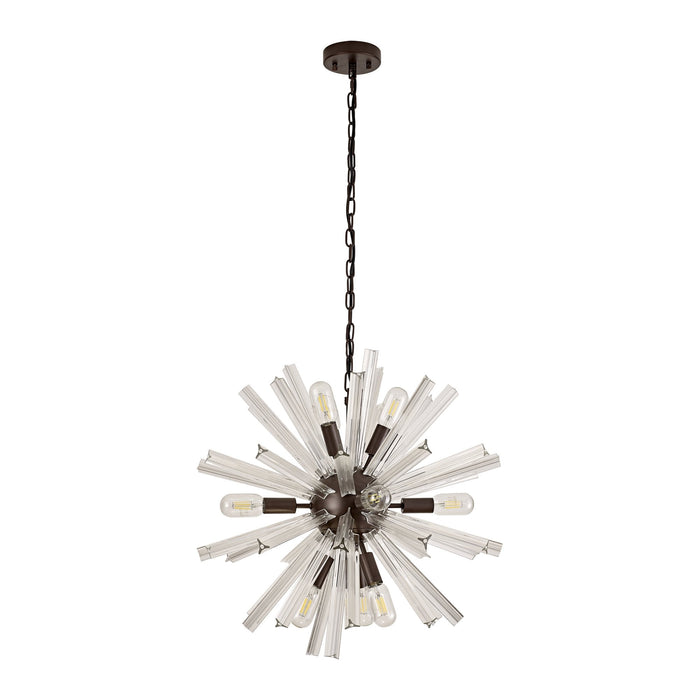 Nelson Lighting NL85129 Clover 10 Light Round Pendant Brown Oxide / Clear Glass