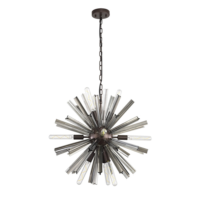 Nelson Lighting NL85139 Clover 10 Light Round Pendant Brown Oxide / Smoke Glass