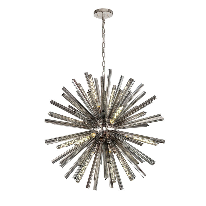 Nelson Lighting NL85169 Clover 16 Light Round Pendant Polished Nickel / Smoke Glass