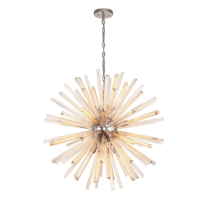 Nelson Lighting NL85179 Clover 16 Light Round Pendant Polished Nickel / Champagne Gold Glass