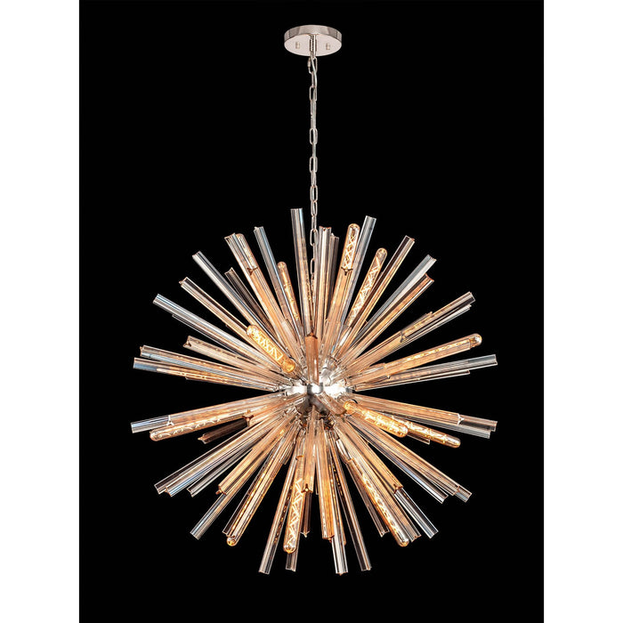 Nelson Lighting NL85179 Clover 16 Light Round Pendant Polished Nickel / Champagne Gold Glass