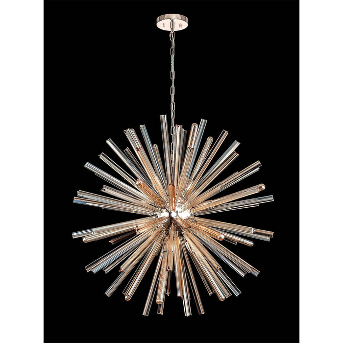 Nelson Lighting NL85179 Clover 16 Light Round Pendant Polished Nickel / Champagne Gold Glass