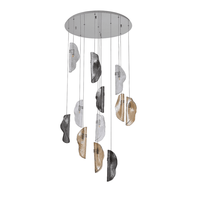 Nelson Lighting NL90529 Washington 12 Light Pendant Polished Chrome, Clear, Amber & Smoked Glass