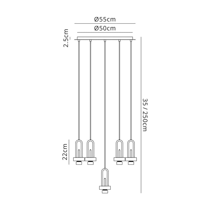 Nelson Lighting NL87939 Acme 2.5m Round Suspension Kit Black Chrome / Matt Black