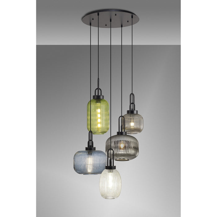 Nelson Lighting NLK00329 Acme 5 Light Round Pendant Matt Black Matt Black