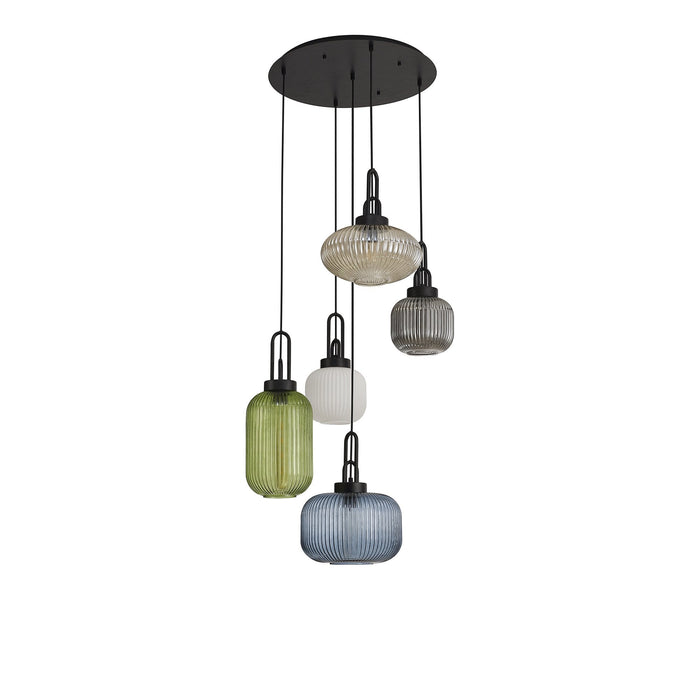 Nelson Lighting NLK00329 Acme 5 Light Round Pendant Matt Black Matt Black